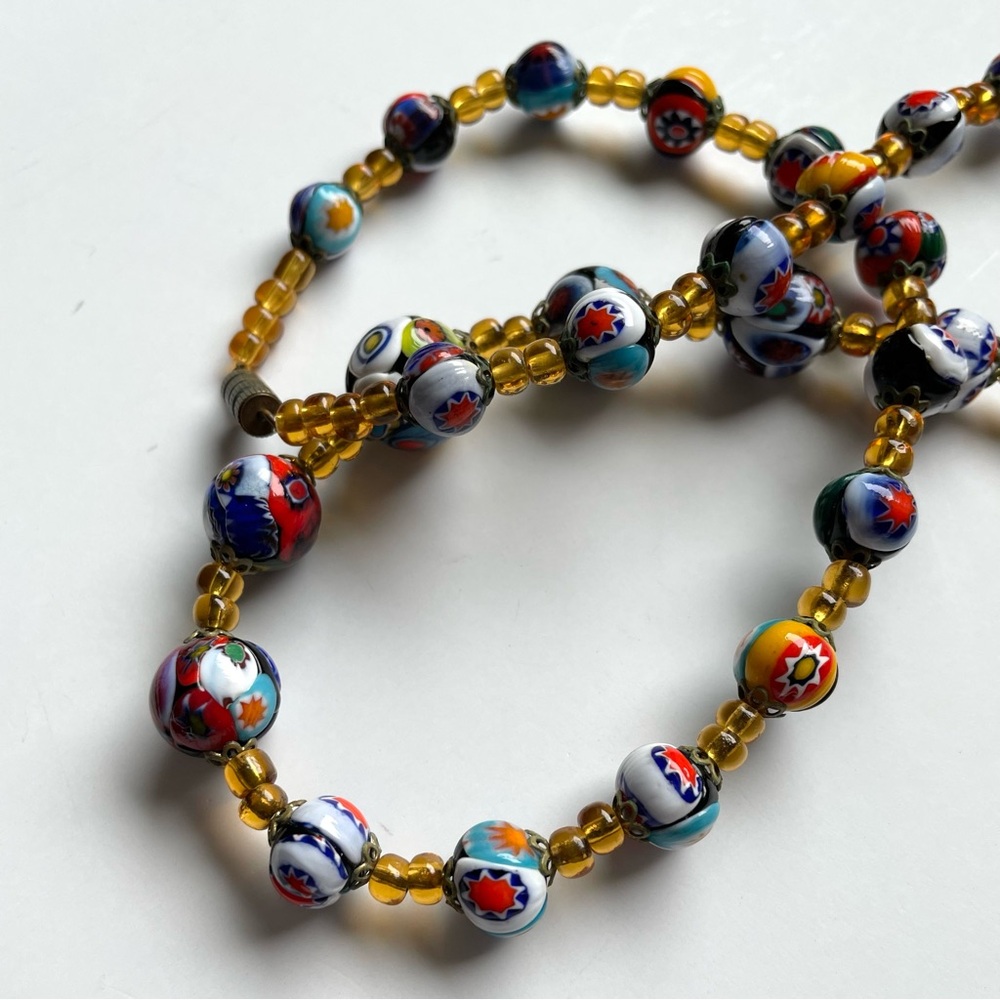 Gorgeous vintage Murano/Venetian style art glass millefiori necklace barrel clas - Picture 11 of 12
